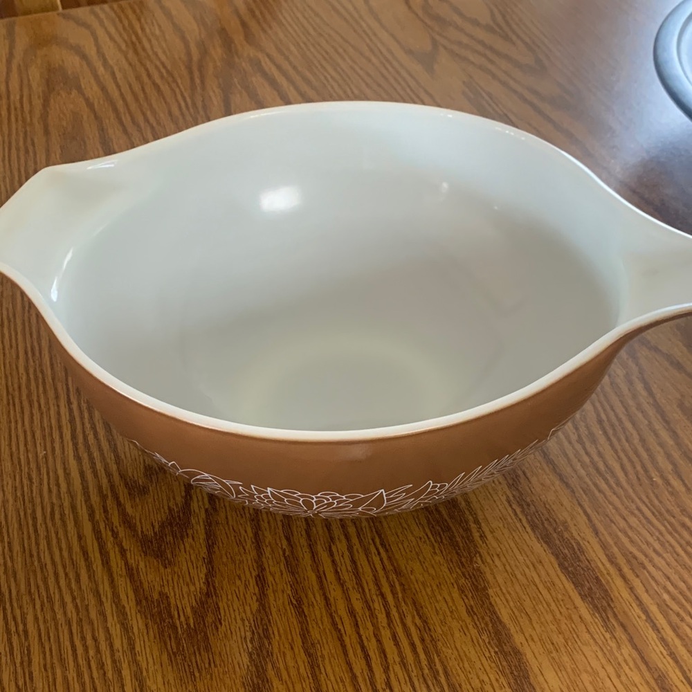 Pyrex Brown and White Floral Mixing Bowl